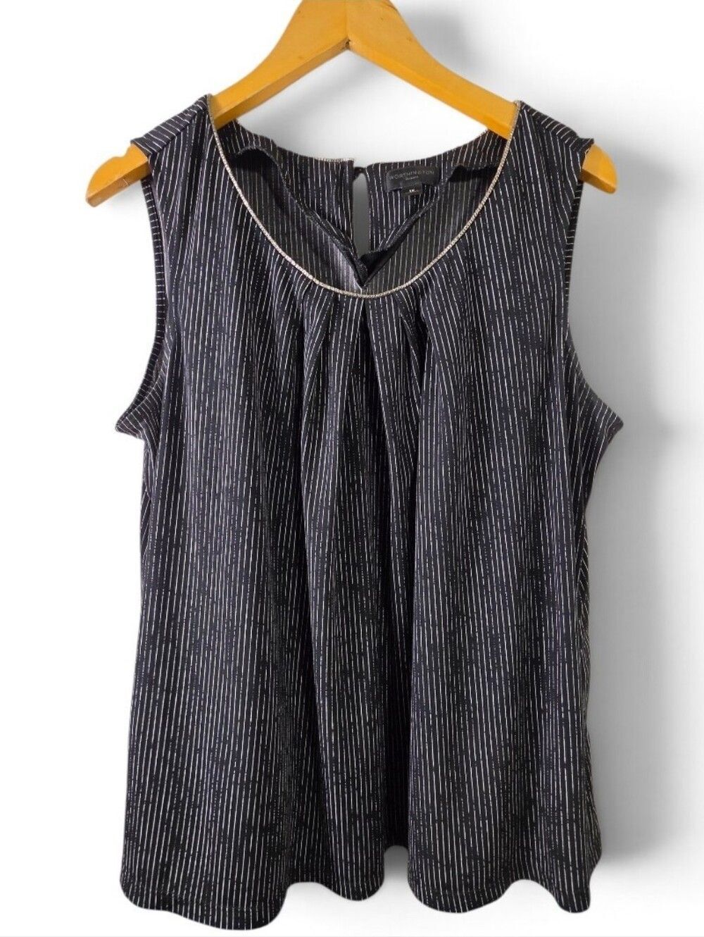 Worthington Black Stripe Pleated Sleeveless Blouse